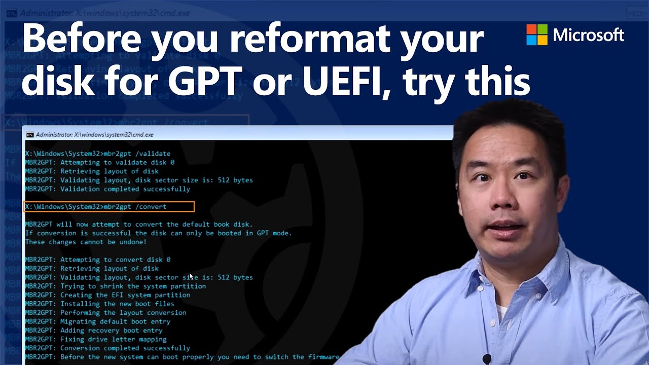Convert BIOS / MBR to UEFI / GPT without reformatting - MBR2GPT tool | Prepare for Windows 11
